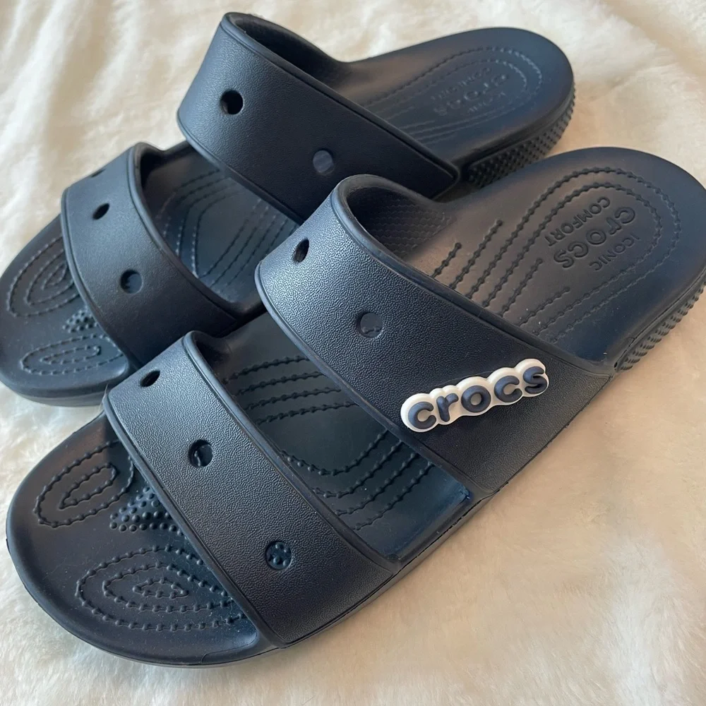 CROCS Navy Blue Double Strap Slides - Picture 2 of 4